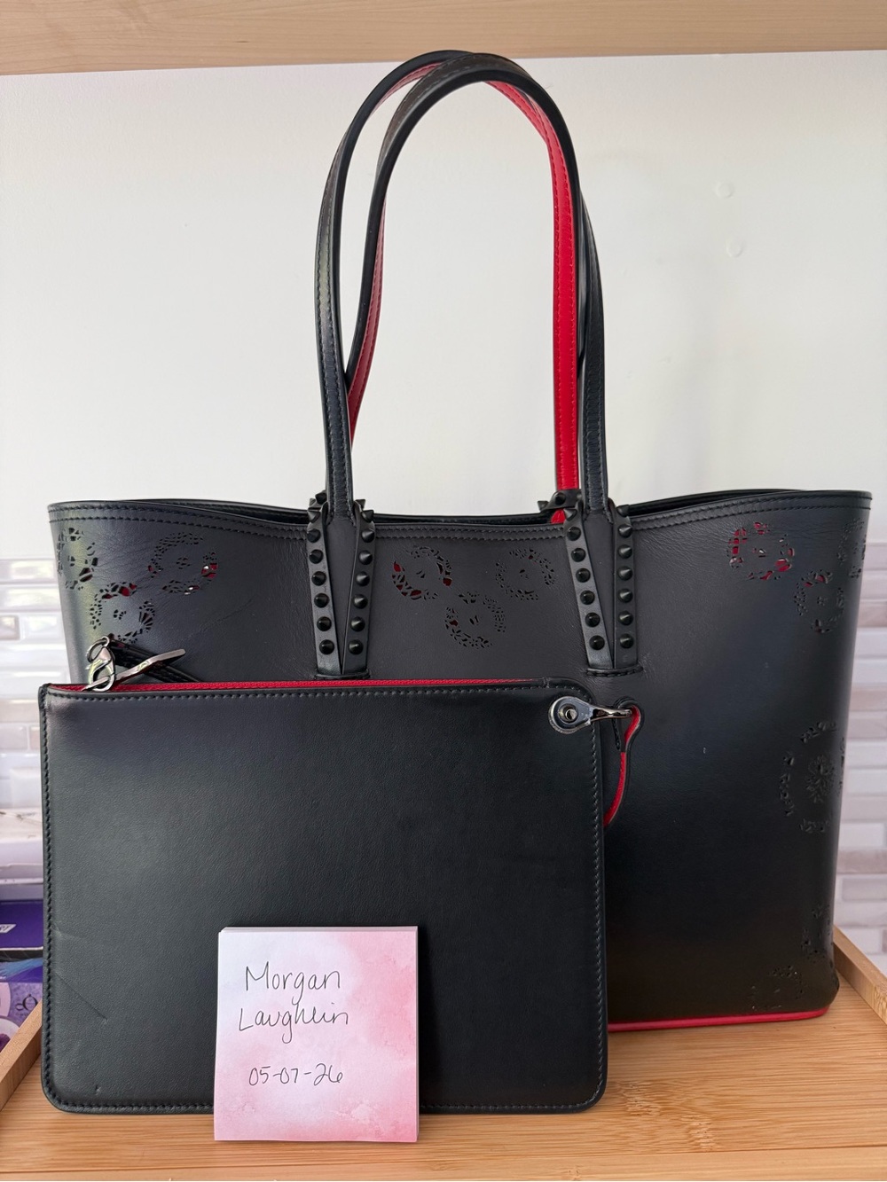 Christian Louboutin Black Tote with Red Trim and Detachable Pouch